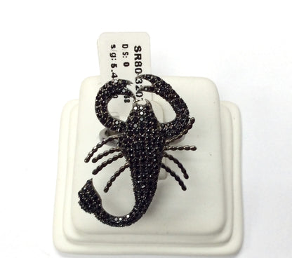Scorpion Black Spinal Ring .925 Oxidized Sterling Silver Black Spinal Ring, Genuine handmade pave Black Spinal Ring Size Approx (28x36 mm)