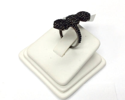 Snake Black Spinal Ring .925 Oxidized Sterling Silver Black Spinal Ring, Genuine handmade pave Black Spinal Ring Size Approx 1.28"(9x32 mm)