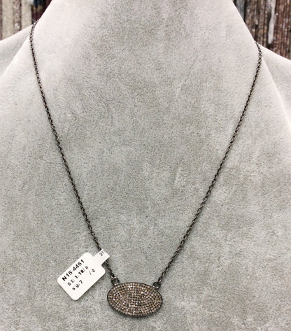 Pave Diamond Necklace .925 Oxidized Sterling Silver Diamond Necklace, Genuine handmade pave diamond Necklace Size 25 x 15 MM