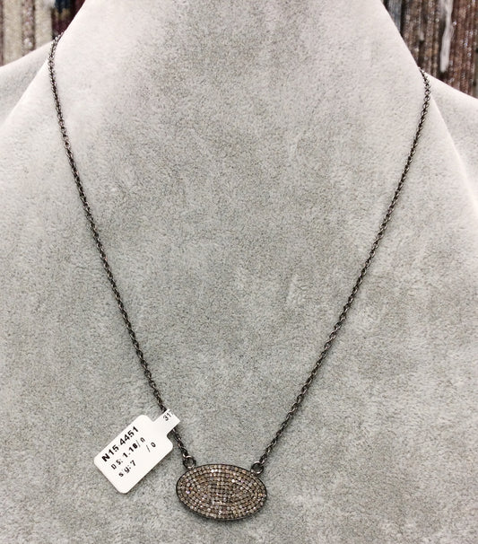 Pave Diamond Necklace .925 Oxidized Sterling Silver Diamond Necklace, Genuine handmade pave diamond Necklace Size 25 x 15 MM