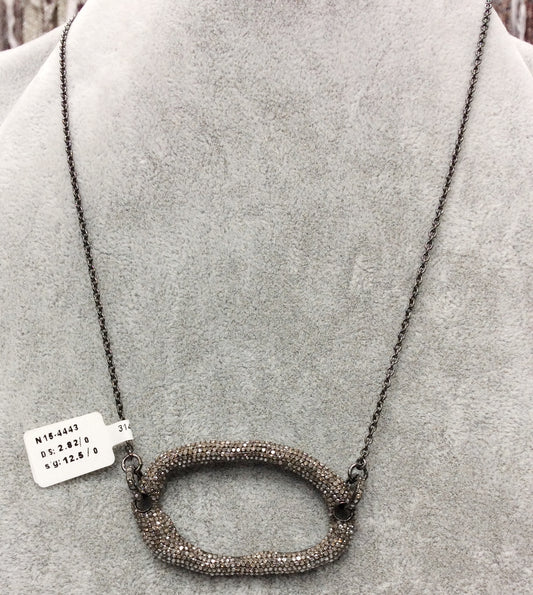 Silver Diamond Necklace .925 Oxidized Sterling Silver Diamond Necklace, Genuine handmade pave diamond Necklace Size Approx 2.00"(50 x 30 MM)