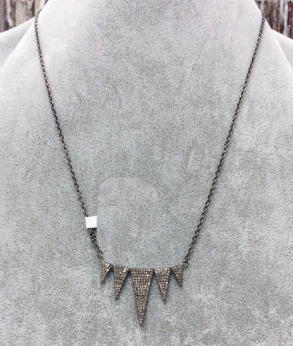 Pave Diamond Necklace .925 Oxidized Sterling Silver Diamond Necklace, Genuine handmade pave diamond Necklace Size 37 x 23 MM