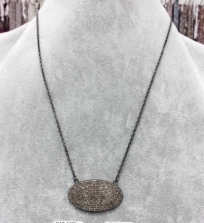 Oval Shape Diamond Necklace .925 Oxidized Sterling Silver Diamond Necklace, Genuine handmade pave diamond Necklace Size Approx 1.44"(36 X 20 MM)