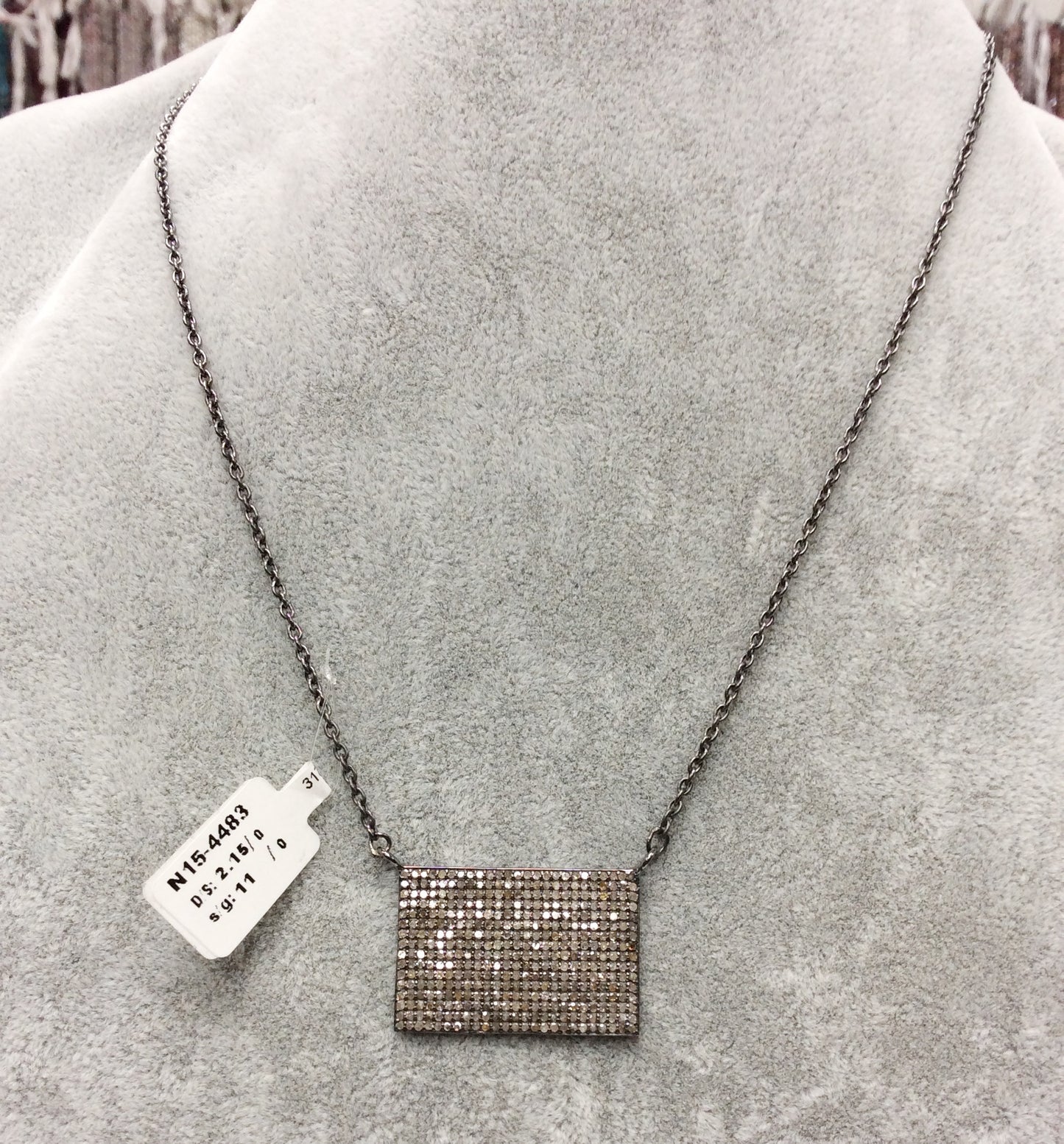 Pave Diamond Necklace .925 Oxidized Sterling Silver Diamond Necklace, Genuine handmade pave diamond Necklace Size 25 MM