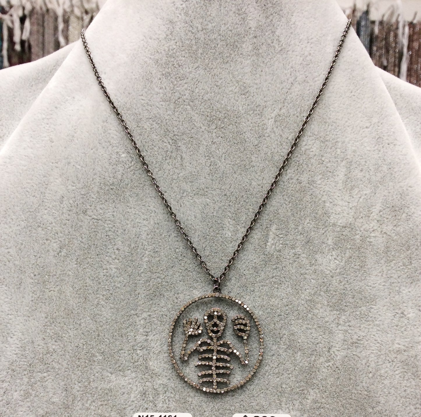 Diamond Necklace .925 Oxidized Sterling Silver Diamond Necklace, Genuine handmade pave diamond Necklace. Size 32 mm