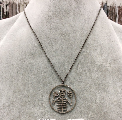 Diamond Necklace .925 Oxidized Sterling Silver Diamond Necklace, Genuine handmade pave diamond Necklace. Size 32 mm