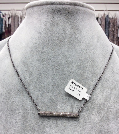 Diamond Necklace .925 Oxidized Sterling Silver Diamond Necklace, Genuine handmade pave diamond Necklace Size 38 x 6 MM