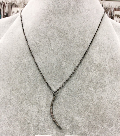 Moon Shaped Diamond Necklace .925 Oxidized Sterling Silver Diamond Necklace, Genuine handmade pave diamond Necklace Size Approx 1.56"(12 x 39 MM )