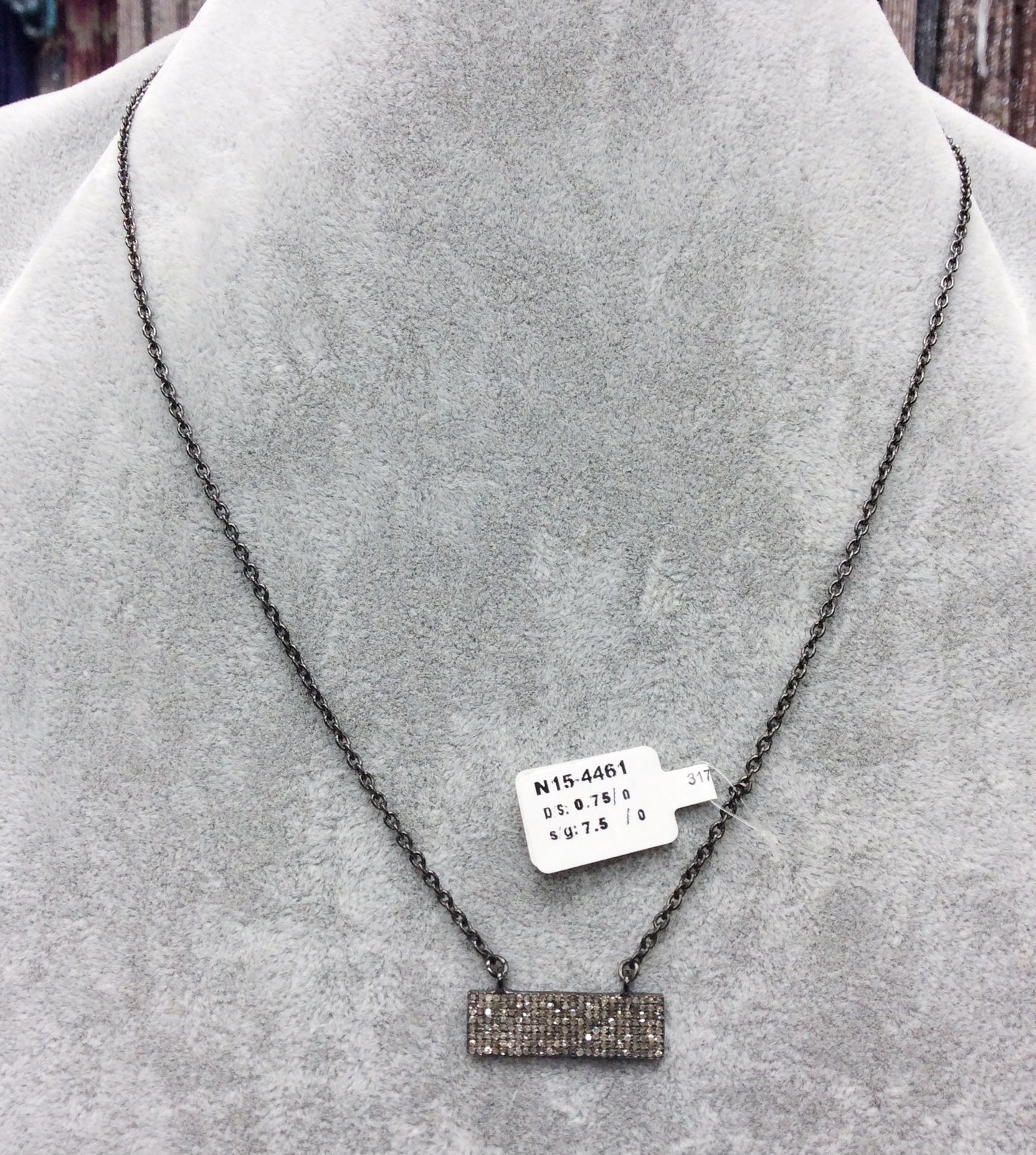 Rectangle Diamond Necklace .925 Oxidized Sterling Silver Diamond Necklace, Genuine handmade pave diamond Necklace Size Approx 1.00"(8 x 25 MM )