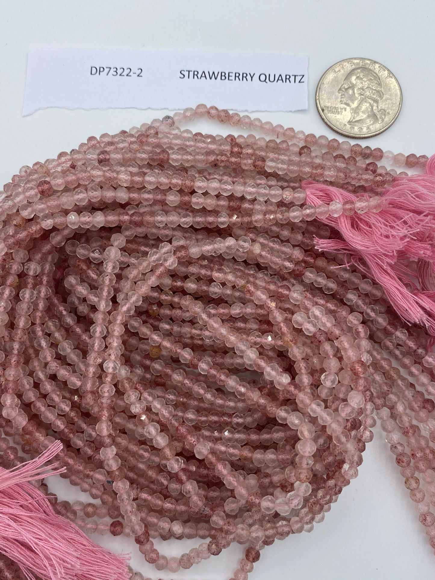 STRAWBERRY QUARTZ BEADS ROUND FACETED 3-4MM