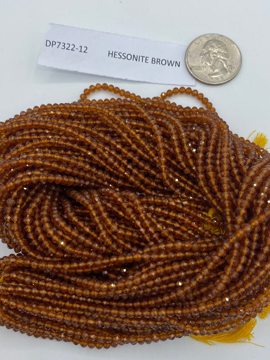 HESSONITE BROWN GARNET BEADS ROUND FACETED 3-4MM