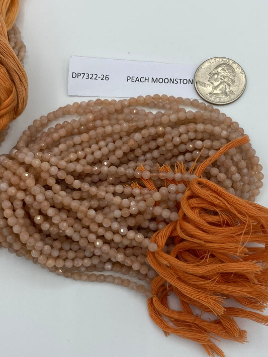 PEACH MOONSTONE BEADS ROUND FACETED 3-4MM