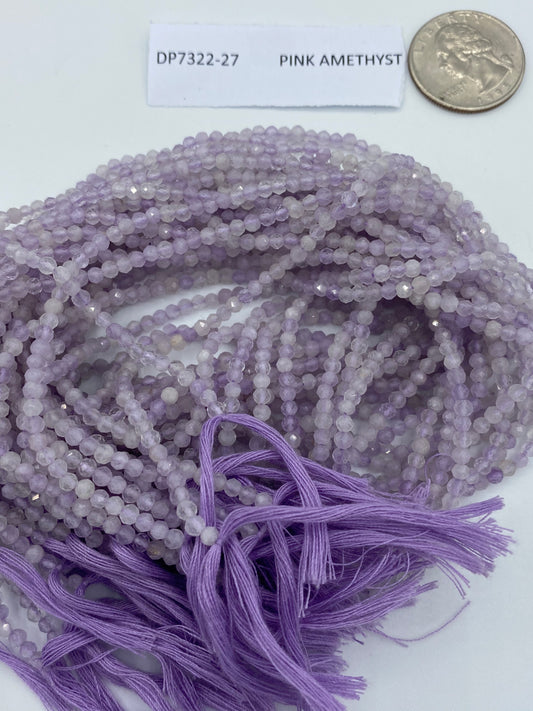 PINK AMETHYST BEADS ROUND FACETED 3-4MM