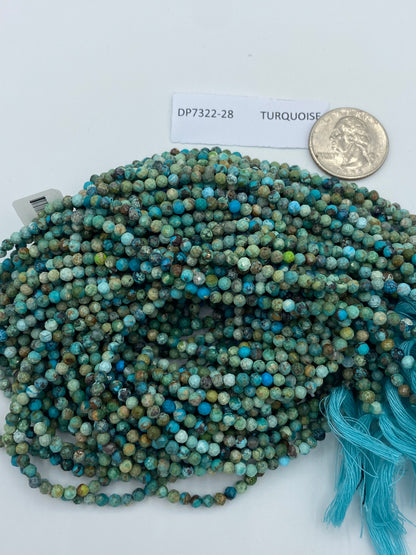 TURQUOISE BEADS ROUND FACETED 3-4MM