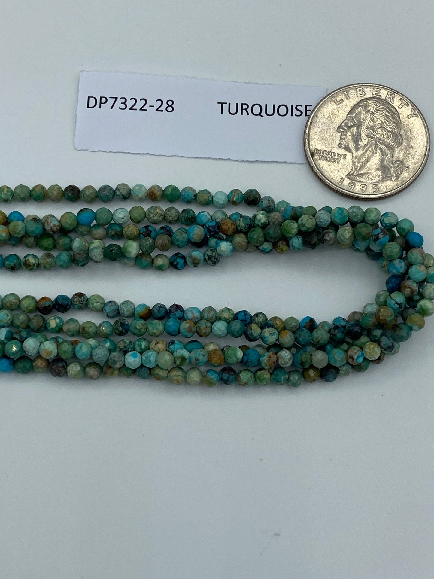 TURQUOISE BEADS ROUND FACETED 3-4MM