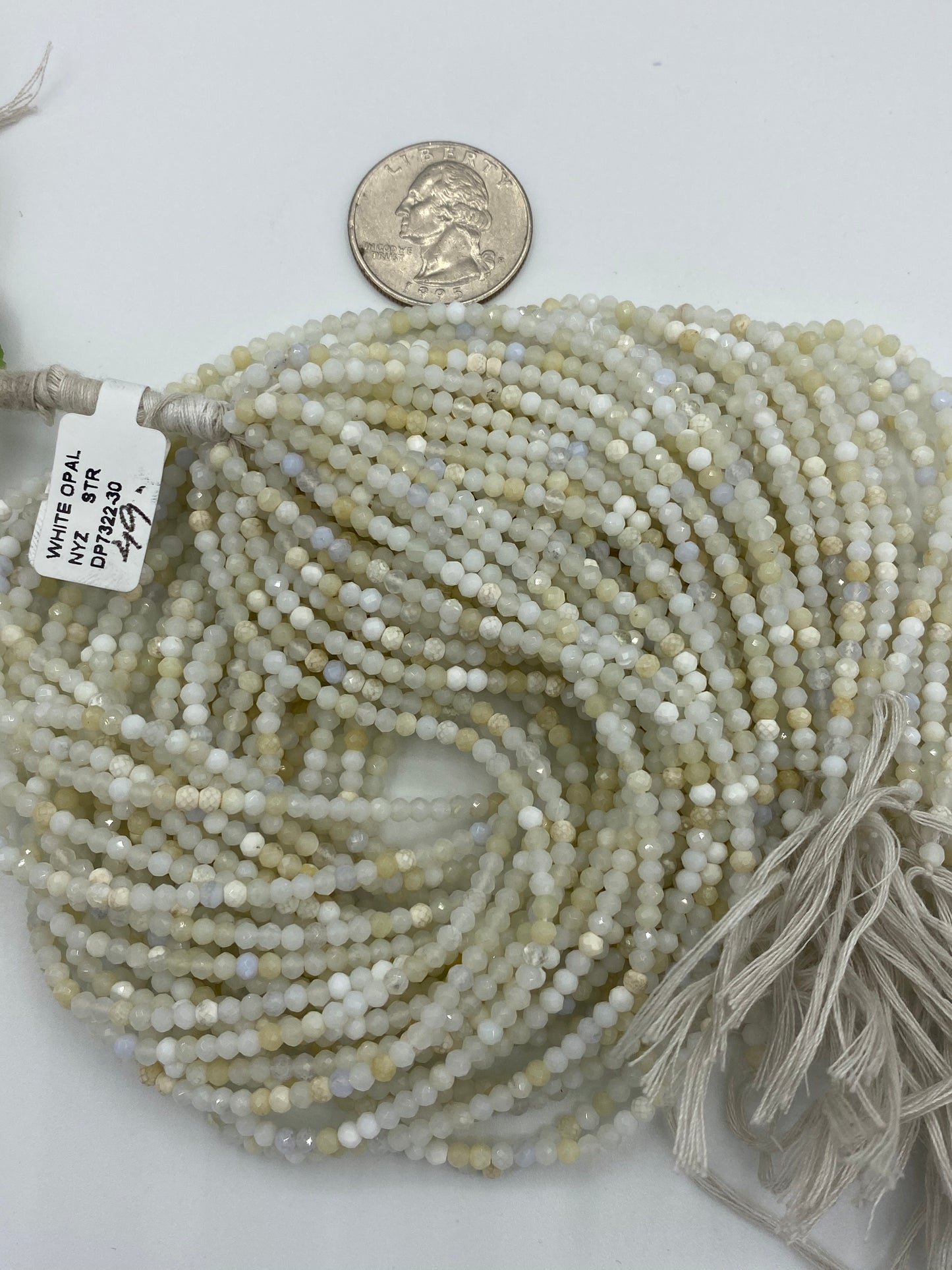 WHITE OPAL BEADS ROUND FACETED 3-4MM
