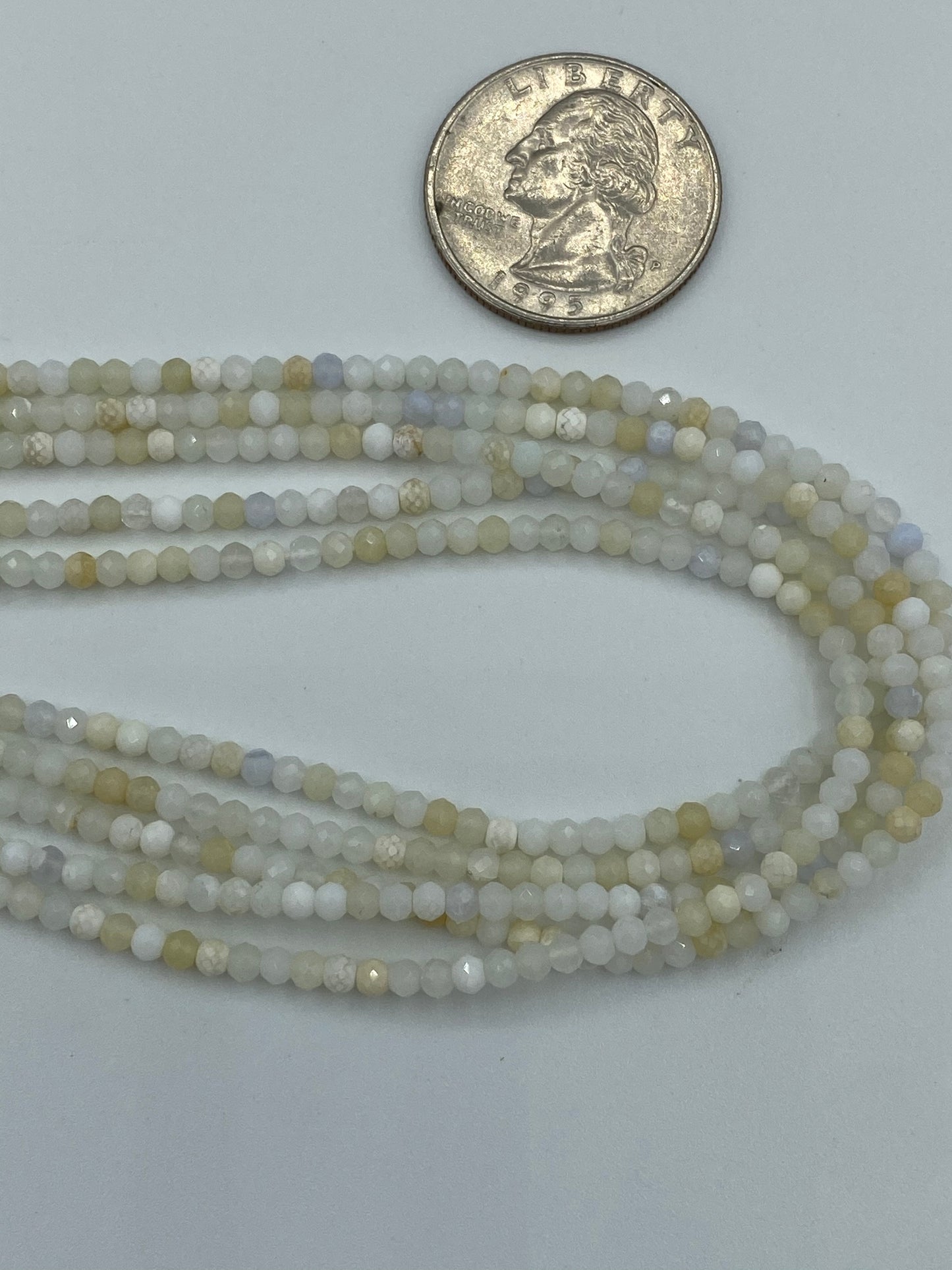 WHITE OPAL BEADS ROUND FACETED 3-4MM