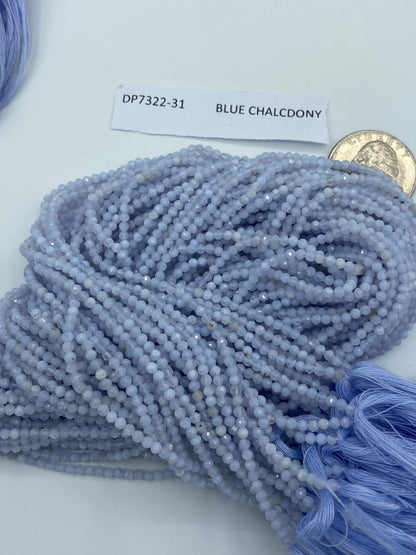 BLUE CHALCDONY BEADS ROUND FACETED 3-4MM