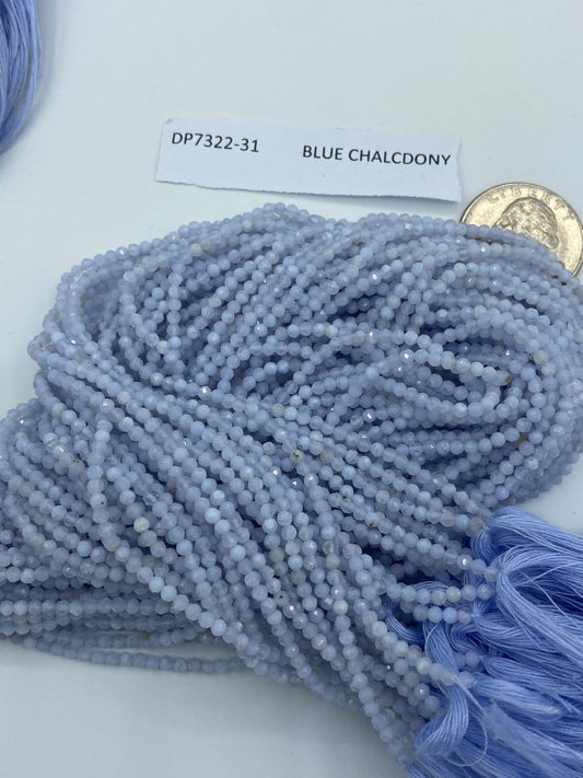BLUE CHALCDONY BEADS ROUND FACETED 3-4MM