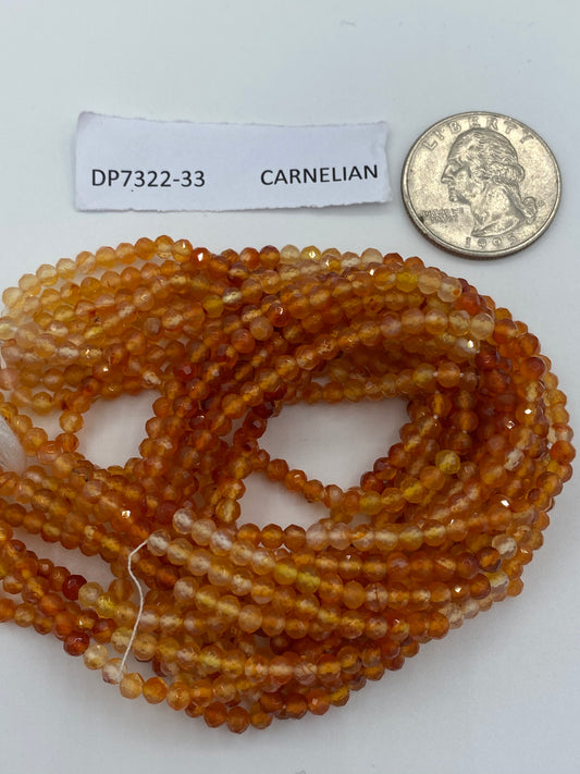 CARNELIAN BEADS ROUND FACETED 3-4MM