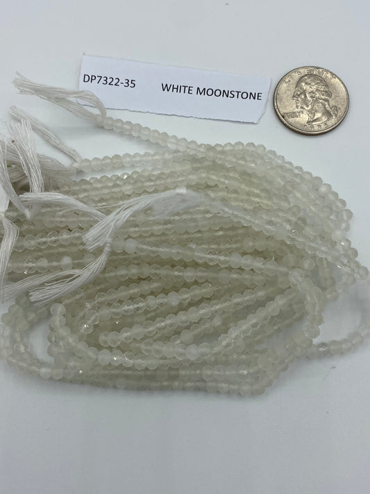 WHITE MOONSTONE BEADS ROUND FACETED 3-4MM