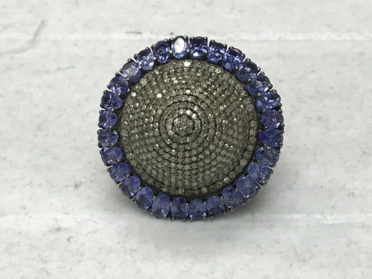 Round Diamond Ring with Blue Opal Stone