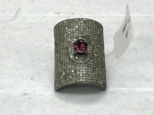 Square Shape Diamond Ring with Pink Opal Stone