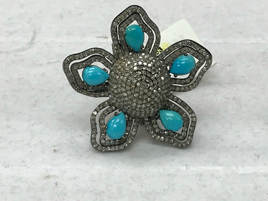 Flower Shape Turquoise Diamond Ring