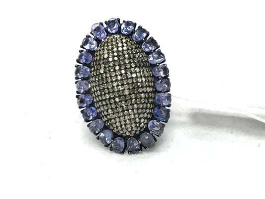 Oval Shape Diamond Ring with Blue Opal Stone