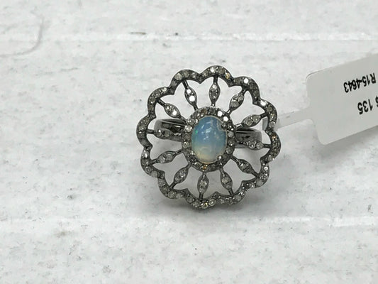 Flower Shape Diamond Ring with Opal Stone