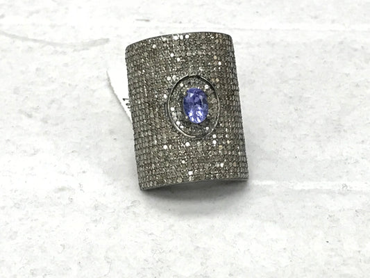 Square Shape Diamond Ring with Blue Opal Stone