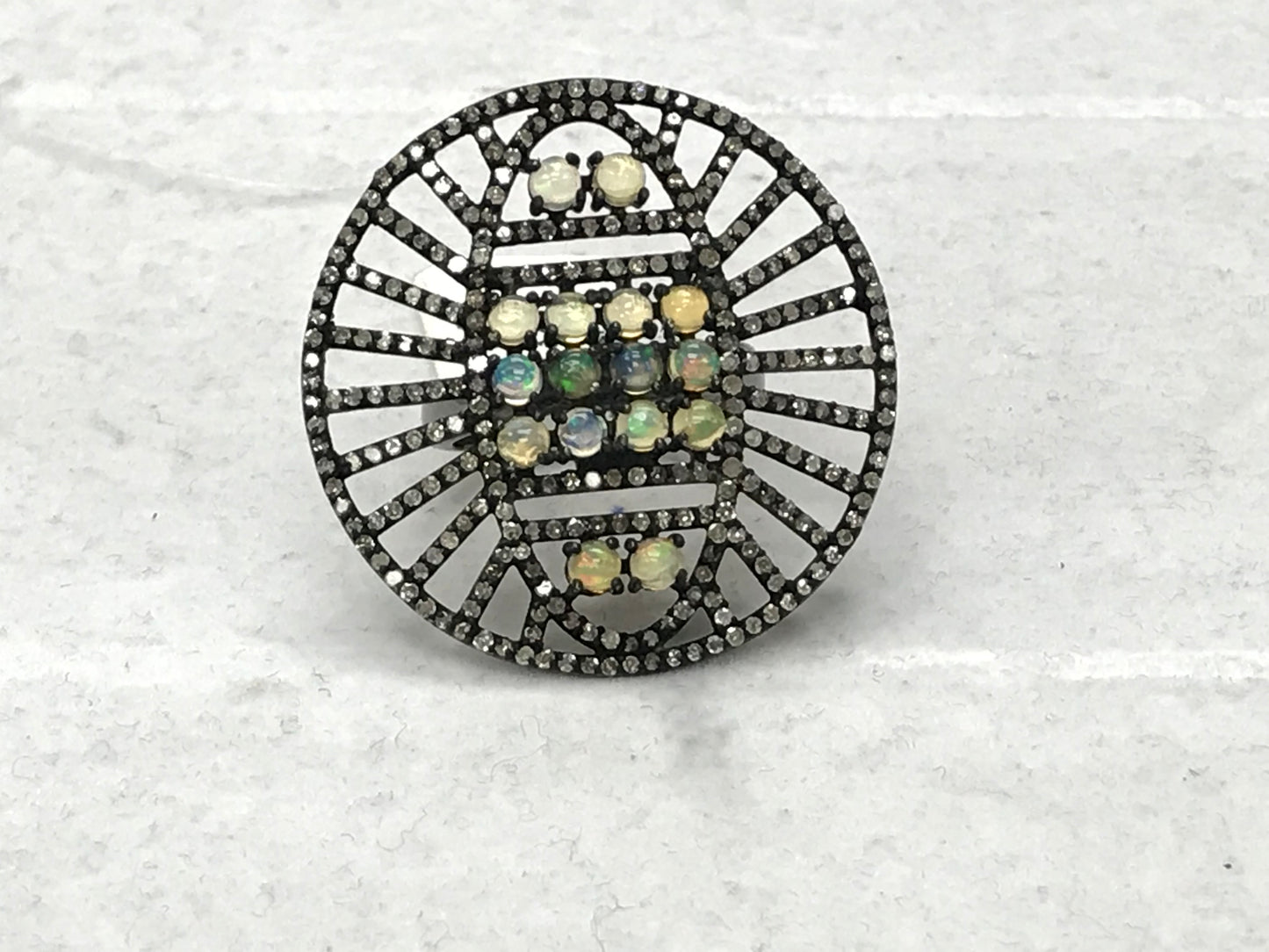 Round Shape Diamond And Natural Sleeping Beauty Turquoise Rings Pave Diamond Ring,Diamond Ring,Pave Ring, Statement Ring, Oxidized Silver