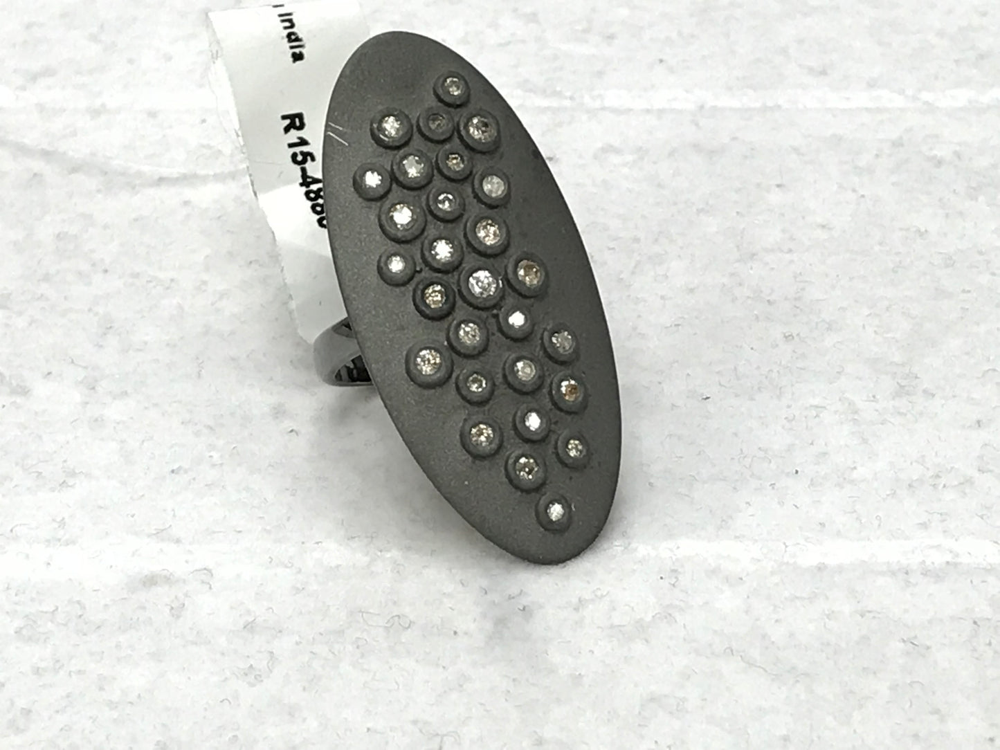 Oval Silver Pave Diamond Ring .925 Oxidized Sterling Silver Diamond Ring, Genuine handmade pave diamond Ring