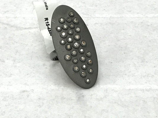 Oval Silver Pave Diamond Ring .925 Oxidized Sterling Silver Diamond Ring, Genuine handmade pave diamond Ring