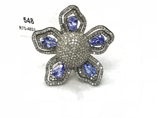 Flower Shape Opal Stone Diamond Ring