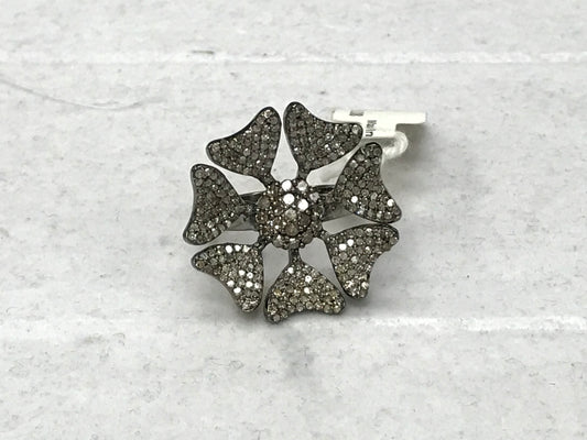 Diamond  Flower Shape Diamond Ring, Pave Diamond Ring,Pave  Appx 24 x 24 mm. Sterling Silver