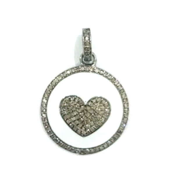 Enamel Heart Shaped Diamond Pendant .925 Oxidized Sterling Silver Diamond Pendant, Genuine handmade pave diamond Charm Size 22 MM