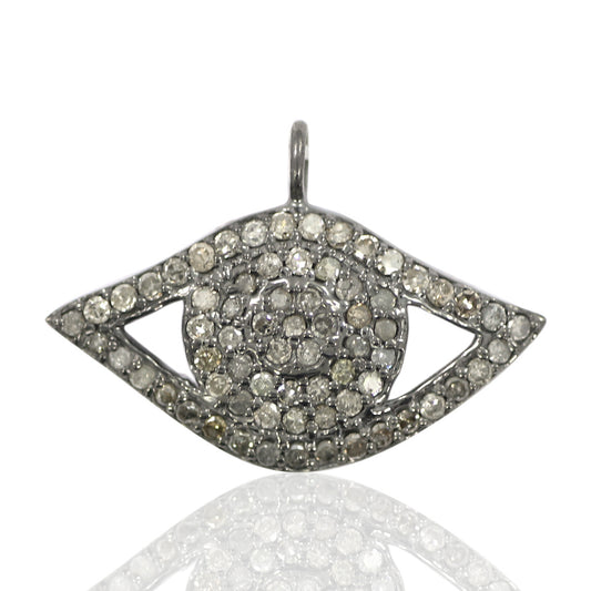 Pave Pendant, Pave Diamond, Pave Evil Eye, Diamond Eye Charm, Pave Eye Charm, Pave Connector, Approx 1''(12x24mm) Oxidised Silver