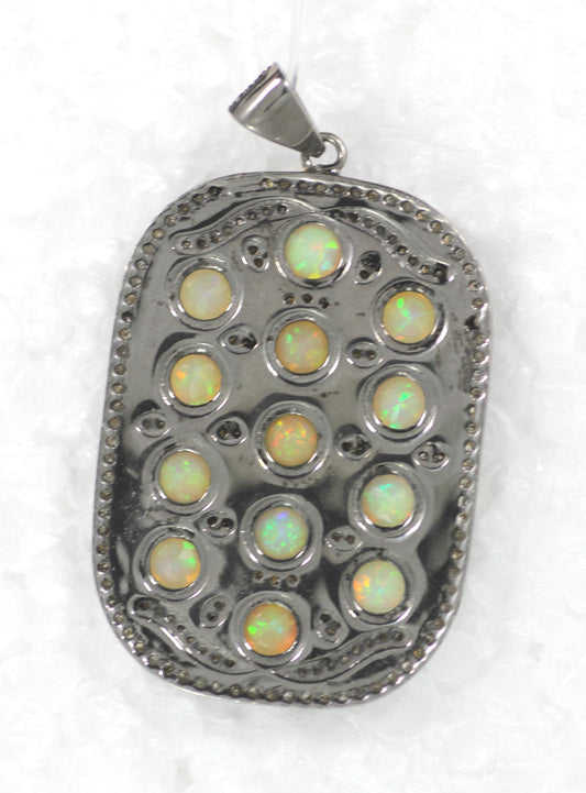 Silver Diamond Charm .925 Oxidized Sterling Silver Diamond Charms, Genuine handmade pave diamond Charm Size Approx 1.88"(47 x 31 MM)