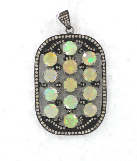 Silver Diamond Charm .925 Oxidized Sterling Silver Diamond Charms, Genuine handmade pave diamond Charm Size Approx 1.88"(47 x 31 MM)