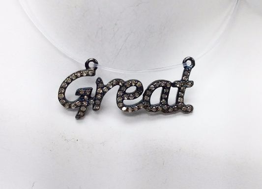 Great Diamond Pendant .925 Oxidized Sterling Silver Diamond Pendant, Genuine handmade pave diamond Pendant Size 1.08"(10 x 27 mm)