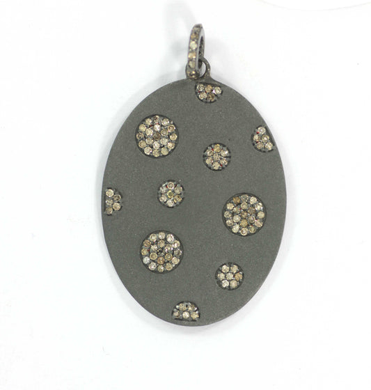 Oval Shape Diamond Pendant .925 Oxidized Sterling Silver Diamond Pendant, Genuine handmade pave diamond Pendant.
