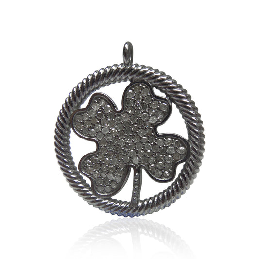 Clover Diamond Pendants, 25mm Fine Natural Diamond and Silver
