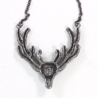 Deer Diamond Necklace .925 Oxidized Sterling Silver Diamond Necklace, Genuine handmade pave diamond Necklace Size Approx 1.40"(35 MM)