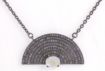 Silver Diamond Pendant .925 Oxidized Sterling Silver Diamond Pendant, Genuine handmade pave diamond Pendant Size Approx 1.40"(17 x 35 MM)