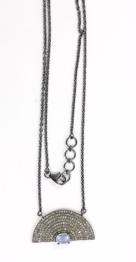 Silver Diamond Pendant .925 Oxidized Sterling Silver Diamond Pendant, Genuine handmade pave diamond Pendant Size Approx 1.40"(17 x 35 MM)
