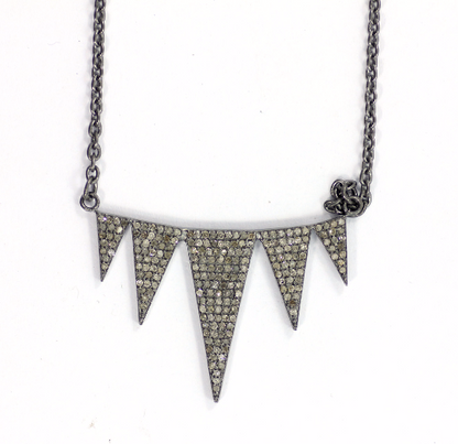 Pave Diamond Necklace .925 Oxidized Sterling Silver Diamond Necklace, Genuine handmade pave diamond Necklace Size 37 x 23 MM