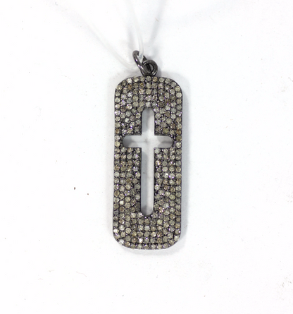 Pave Cross Diamond Charm .925 Oxidized Sterling Silver Diamond Charms, Genuine handmade pave diamond Charm Size 12 x 30 MM