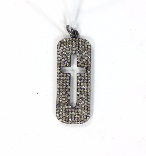 Pave Cross Diamond Charm .925 Oxidized Sterling Silver Diamond Charms, Genuine handmade pave diamond Charm Size 12 x 30 MM