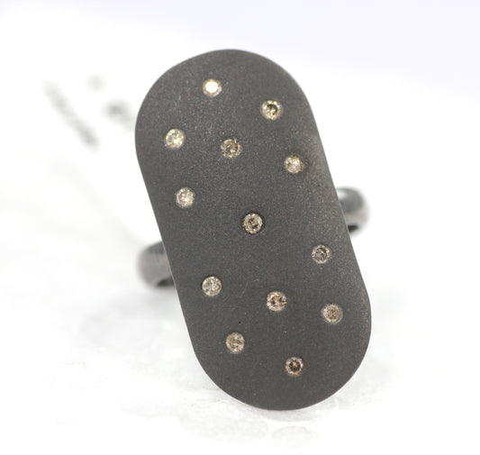 Silver Pave Diamond Ring .925 Oxidized Sterling Silver Diamond Ring, Genuine handmade pave diamond Ring Size Approx 1.20"(30X15 MM)
